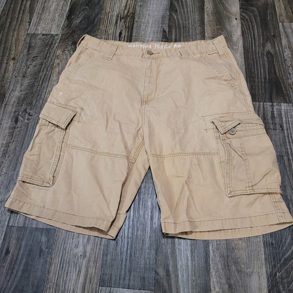 Nautica Jeans Co Men's Y2K Baggy Cargo Shorts Size 38 Beige (Stains)